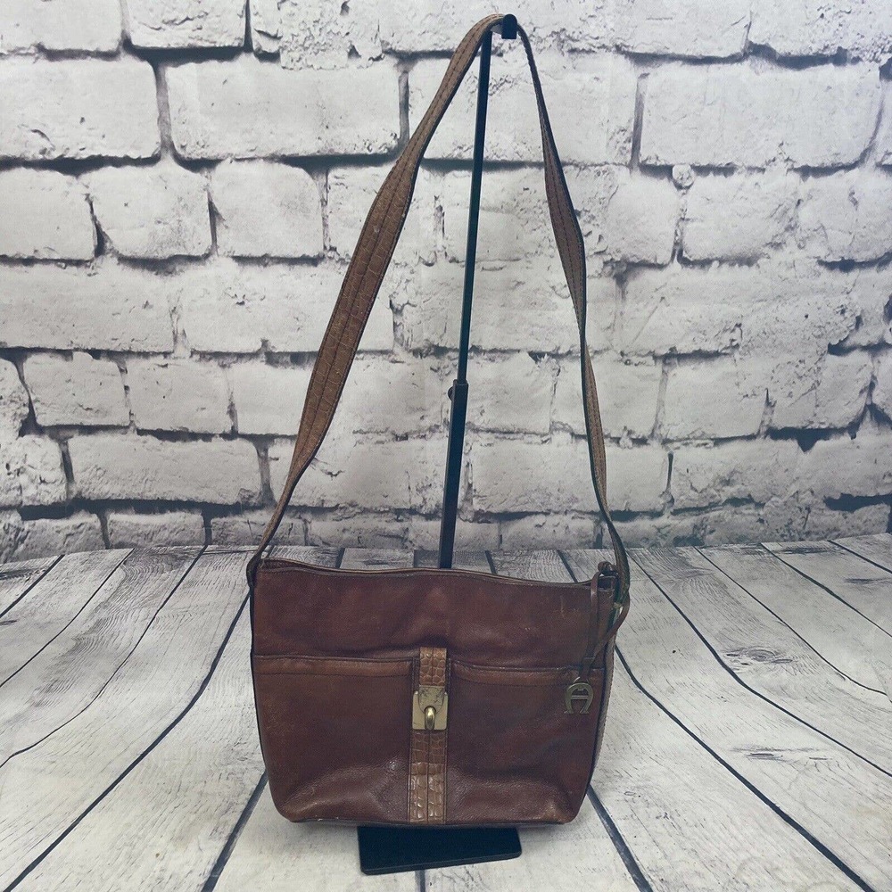 Etienne Aigner Shoulder Handbag‎ Leather Vintage Bag Charm Purse Cognac Brown